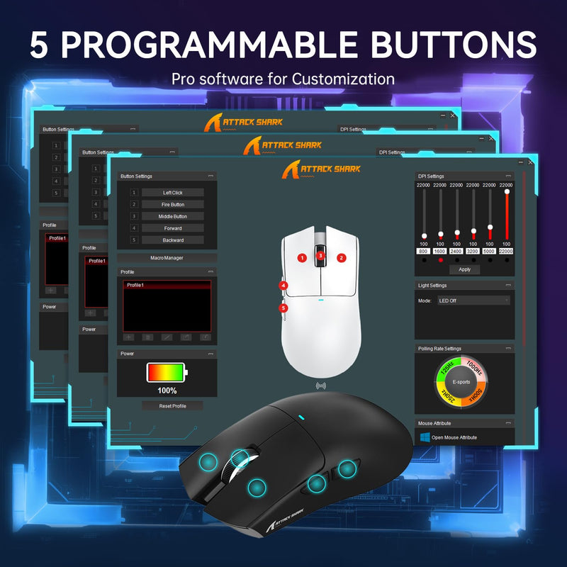 ATTACK SHARK X11 Lightweight Wireless Gaming Mouse with RGB Charging Dock,Tri-Mode-2.4G/USB-C Wired/BT,Up to 22K DPI,PAW3311 Optical Sensor,HUYU Switch, 5 programmable Buttons for PC/Mac(Black) Black