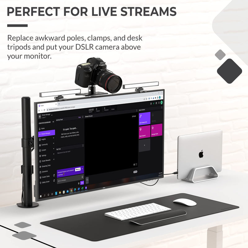 HumanCentric DSLR Monitor Mount Small, Desk Camera Mounting, Light Webcam, Microphone Shelf for Monitor VESA Arm, Replace Clamp Tripods, 100x100mm Patterns, Aluminum, Hardware Included Small Shelf