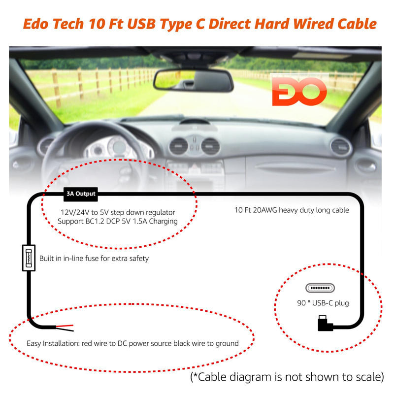 Direct USB C Hardwire Car Charger Power Cord for Garmin DriveSmart 66 76 86 RV 795 Dezl OTR710 inReach Mini 2 GPS