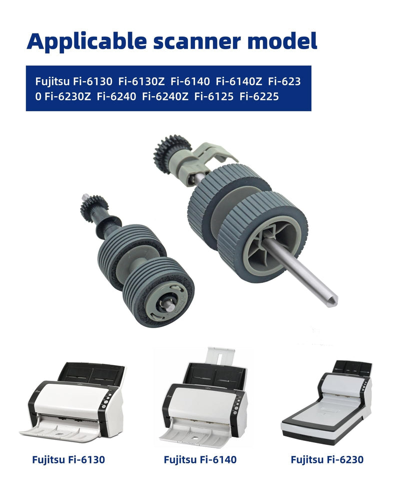 2024 New PA03540-0001 Brake Roller and PA03540-0002 Pick Roller with Shaft Scanner Part Fits for Fujitsu Scanner Fi-6130 Fi-6130Z Fi-6140 Fi-6140Z Fi-6230 Fi-6230Z Fi-6240 Fi-6240Z Fi-6125 Fi-6225