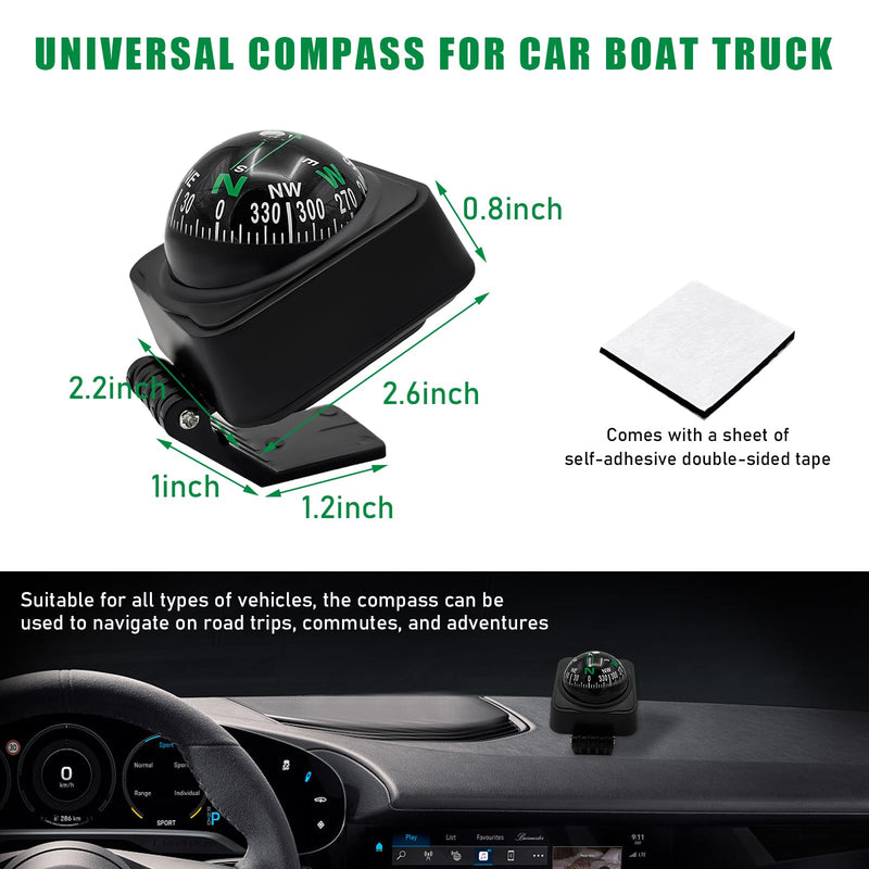 Car Compass, Automotive Compass Ball with Adhesive Tape, Adjustable Dashboard Compass to Find Direction, Portable Navigation Guide Ball Car Accessories for Boat Truck