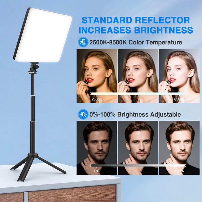 Led Video Light Panel Light with Extendable Tripod, 4000mAh Rechargeable Camera Lighting, 2500K-8500K Photo Light for Outdoor Indoor Photography Live Streaming Zoom Calls Video Recording