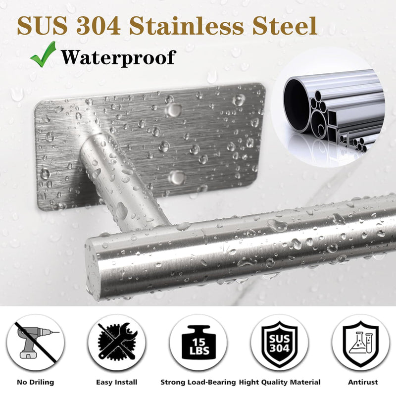 5 Pcs Self Adhesive Bathroom Hardware Set, Stainless Steel Towel Rack Set Include Adjustable 24In Bath Towel Bar+Toilet Paper Holder+3 Towel/Robe Hooks Bathroom Accessory Kit(Brushed Nickel) Brushed Nickel 24 In-5 Pcs