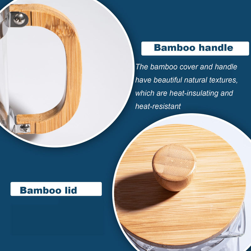 MERMOO YILAN French Press 20oz(600ml) High Borosilicate Glass Portable Coffee Maker with Bamboo lid and handle Easy to Clean Multi-Purpose Coffee & Tea Maker for Home/Office/Camping