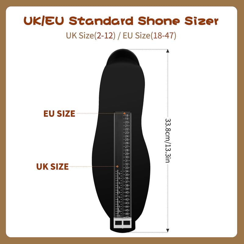 Foot Measuring Device, Shoe Sizes Measuring Sizes with 1 Measuring Tape Feet, Children Adult Shoe Measuring Device for EUR UK Shoe Measuring Device (Black)