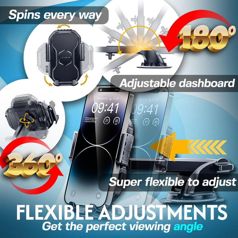 Car Phone Holder Mount [Air Vent, Dashboard, Windshield 3 in 1] Triangle Clip Base, Strong Suction Cup, Hands Free Universal Stands for iPhone 16 15 14 Pro Max All Cell Smartphones Gray