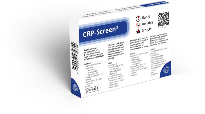 CRP-Screen Quick Test - Self Test for Detection of Bacterial Infections or Inflammation, CRP Detection (C-Reactive Protein), for Home Use 9 x 13 cm