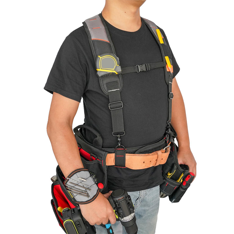 KUNN Tool Belt Suspender with Magnetic Wristband for Framer Carpenter Electrician Tool Belt(Gray Color) SW001A-Gray