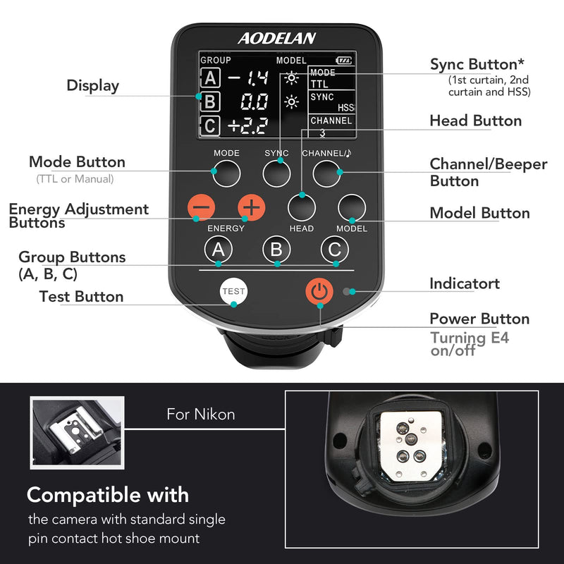 AODELAN TTL Flash Trigger for Nikon Cameras, 1/8000s HSS, Replaces Profoto Air Remote TTL, Compatible for Profoto A1, D2, Pro-10, B10