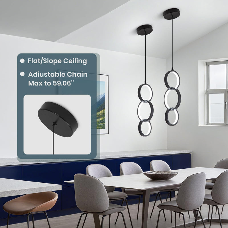 6000K Modern Led Pendant Light Fixture, 18W Black Spiral Led Pendant Lamp Chandelier Hanging Lamp,Adjustable Height Pendant Lights for Kitchen Dining Room Bedroom Kitchen Island, 1 Pack Black,6000K
