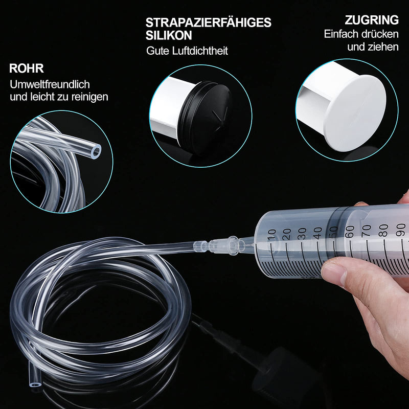 2 packs of plastic syringes with 2 plastic tubes for oil or glue applicators, experiments, pet feeding, industrial applications (150ml) 150ml