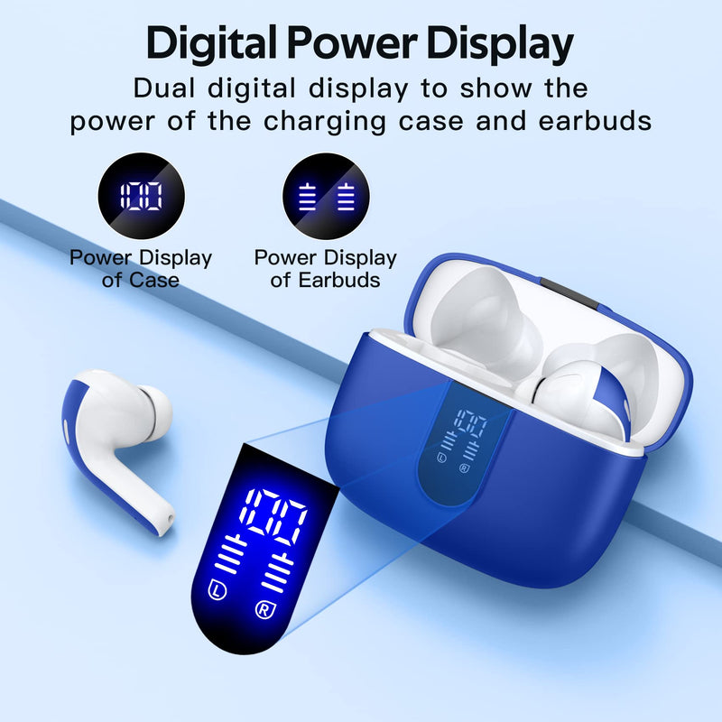 TAGRY Bluetooth Headphones True Wireless Earbuds 60H Playback LED Power Display Earphones with Wireless Charging Case IPX5 Waterproof in-Ear Ear buds with Mic for TV Smart Phone Laptop Computer Sports M Ocean Blue
