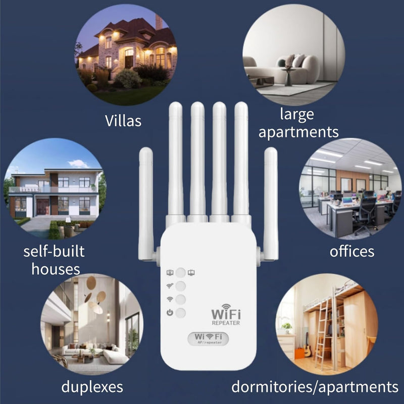 WiFi Extender, WiFi Extender Signal Booster Dual-Band(5.8G&2.4G) Wireless Repeater Coverage to 12880 sq. ft & 105 Devices, 1-Tap Setup, Supports Ethernet Port, Faster Speed white