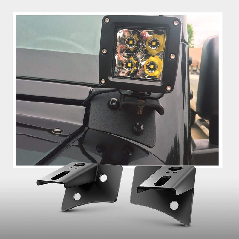 Nilight - 90026B 2PCS Jeep JK A-Pillar Windshield Hinge Mounting Brackets for Offroad LED Fog Light Halogen Work Light for 2007-2017 Jeep Wrangler JK,2 years Warranty,Black A-Pillar JK 2007-2017