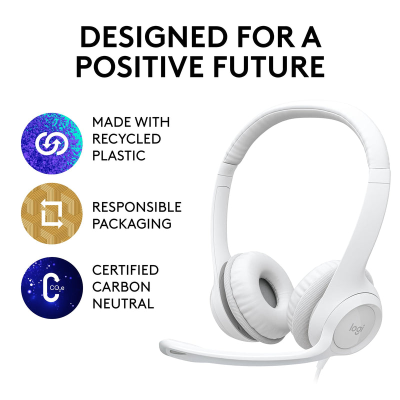 Logitech H390 Wired Headset for PC/Laptop, Stereo Headphones with Noise Cancelling Microphone, USB-A, in-Line Controls for Video Meetings, Music, Gaming and Beyond - Off White 1 Pack