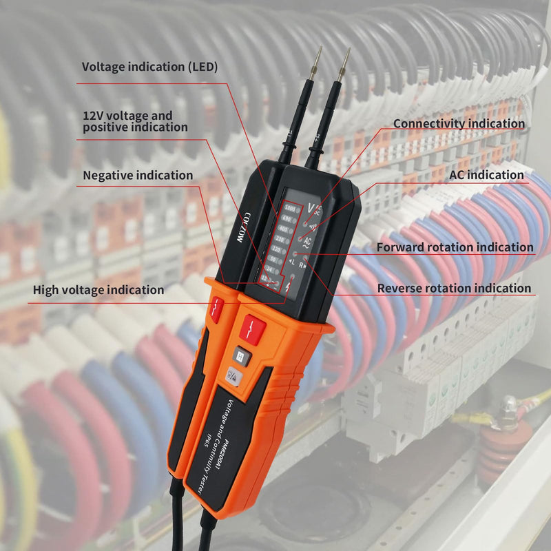 Voltage Tester, Continuity Tester, Automatic Range 12V ~ 1000V, IP65 Multifunctional Comprehensive Electrical Tester, Can Measure AC/DC Voltage, Phase Sequence, Continuity, RCD, Battery-Free PM8200A1