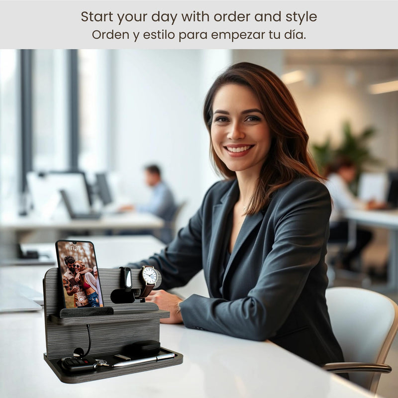 Namore | Nightstand Organizer for Men | Gifts for Men & Women | Phone & Tablet Docking Station | Cable Management for Office, House or Bedside | for Wallet, Coins, Glasses, Cellphone | Desk Organizer Black