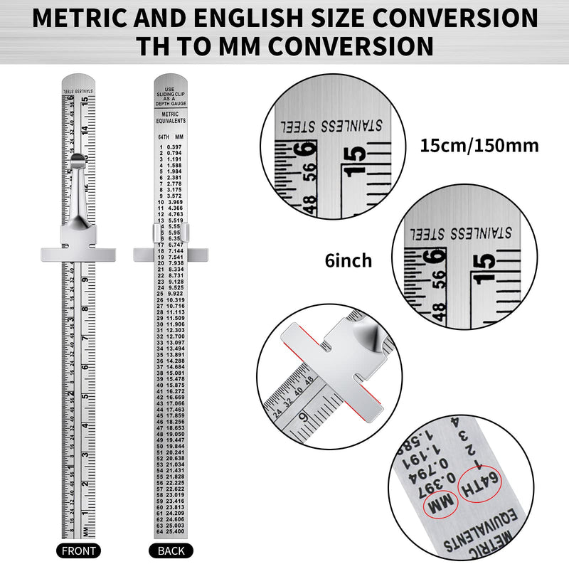30 Pieces 6 Inch 15 cm Pocket Ruler Flexible Precision Stainless Steel Ruler with Detachable Clips Stainless Steel Pocket Clip Scale Gauge Metric British System 30