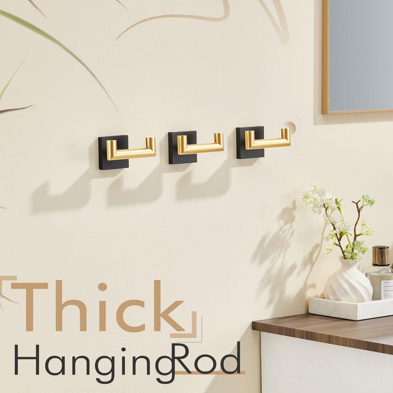 KOKOSIRI Robe Hooks Bath Towel Hooks Bathroom Hardware Double Coat Hooks Wall Mounted, Stainless Steel 3 Pack Black with Gold B1015GDK-P3 Black Gold