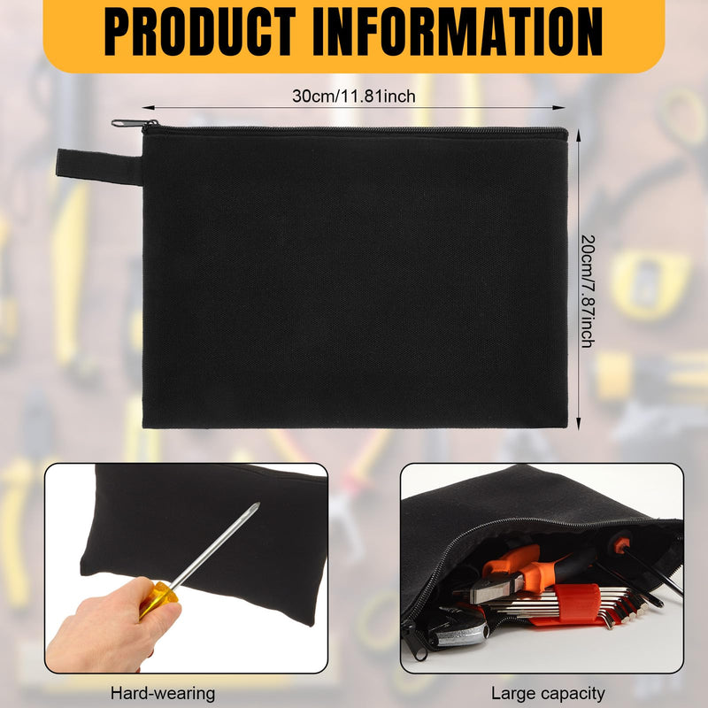 Eccliy 12 Pcs Canvas Tool Bag Pouch Zipper 16 oz Heavy Duty Utility Pouch Bag Multipurpose Storage Organizer 11.8" x 7.9" for Tools, Stationary, Craft, Electronics, Home & Workshop(Black) Black