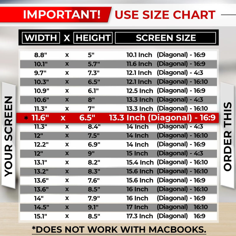 13.3 Inch 16:9 Laptop Privacy Screen Filter - Computer Monitor Privacy Shield and Anti-Glare Protector (11 9/16" X 6 1/2") 13.3 Inch (Diagonal) - 16:9 Aspect Ratio