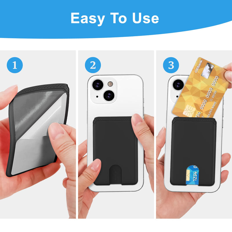 SHANSHUI Phone Card Holder, Silicone Ultra Slim Phone Wallet Stick on Credit Card Holder for Cell Phone Compatible for iPhone, Android & Most Smartphones - Black Black x 1 PCS Adhesive