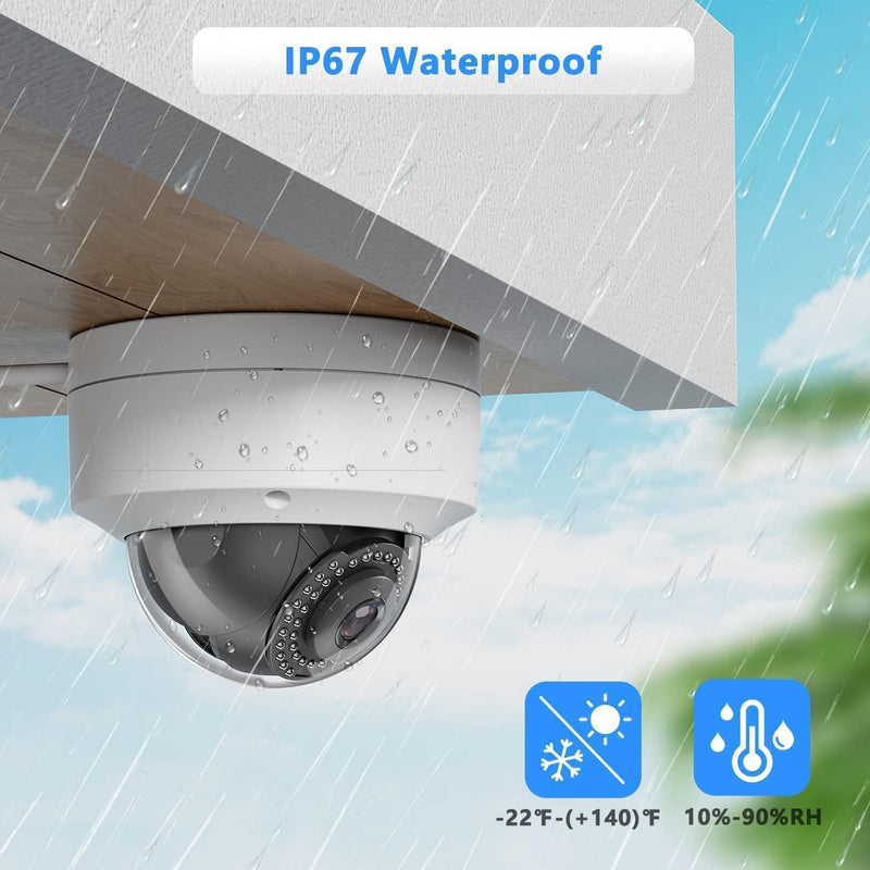 Real HD 5MP Vandal PoE IP Camera Outdoor, 2.8mm Wide Angle, H.265, 65ft IP67 Waterproof, Must Work with a NVR, Does not Work by Itself. 5MP Vandal Dome IP Camera