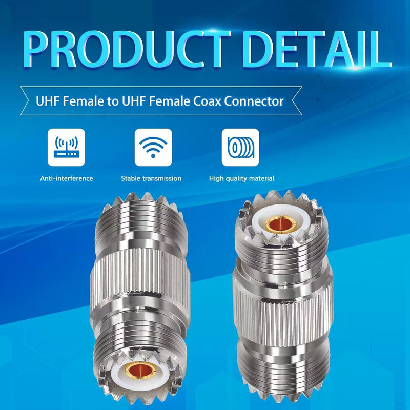 2PCS PL259 UHF Coax Adapter Cable Gender Changers, SO239 Coax Connector Female to Female Coaxial Adapter for CB Radio, Antenna