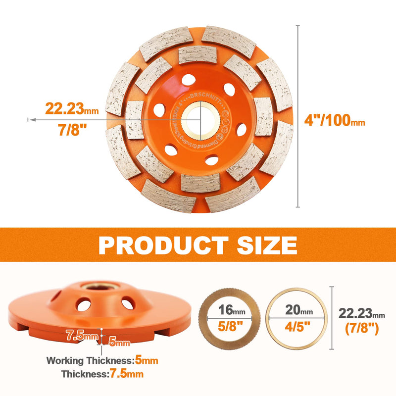 Diamond Cup Wheel 100 mm - BRSCHNITT Welded Double Row Diamond Cup Grinder Grinding Wheel for Concrete Masonry Granite Marble Natural Stone 1 100mm