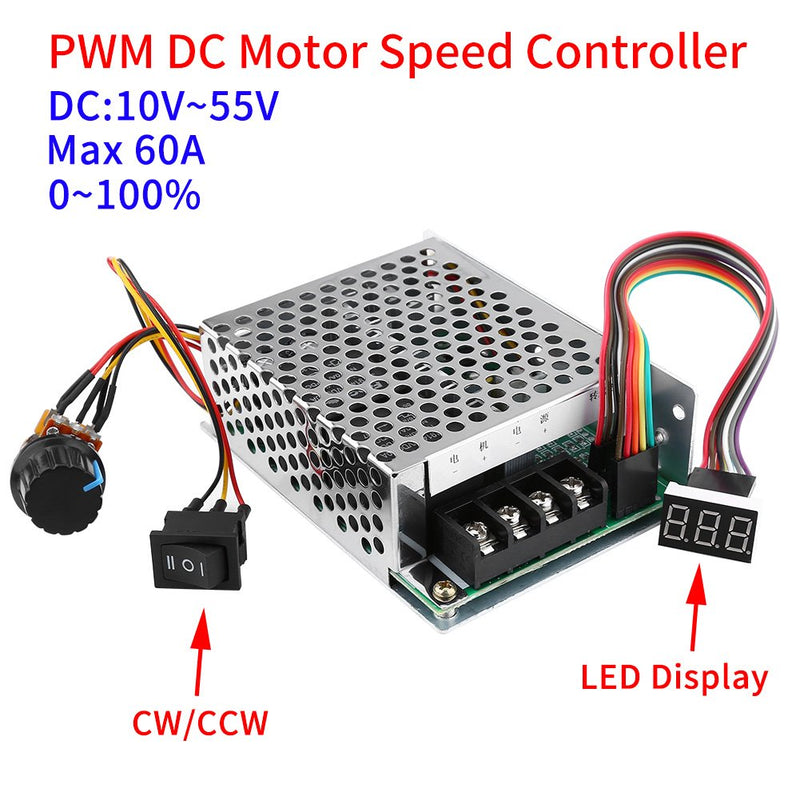 DC Motor Speed Controller, DC10V-55V PWM Reversible Motor Controller Switch with Digital Display