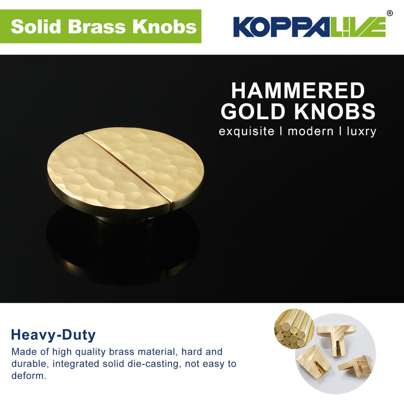 10-Pack Solid Brass Cabinet Knobs, Semicircle Gold Drawer Knobs, Hammered Dresser Drawer Pulls Handles, Modern Furniture Hardware for Kitchen, Length 1-7/8 Inch 10 Halfmoon