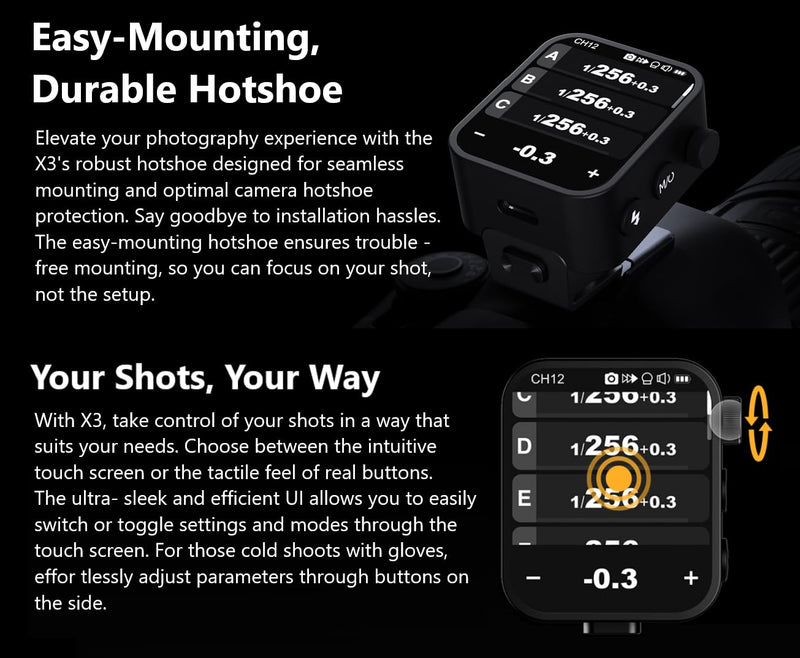 Godox X3N X3 N X3-N 𝗧𝗼𝘂𝗰𝗵𝘀𝗰𝗿𝗲𝗲𝗻 TTL Wireless Flash Trigger for Nikon Camera, with TCM Conversion 2.4G 1/8000s HSS,Built-in 3.7V 850mAh Li-Ion Battery (X2T-N,XPro-N,XProII-N,Upgrade Version)