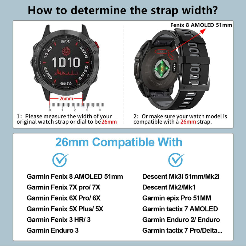 ZPJPPLX 26mm Easy Fit Watch bands For Fenix 8 51mm 7X Pro 6X 5X,Soft Silicone Sport Straps Compatible for Garmin Epix Pro 51mm/Tactix7 AMOLED/Fenix 6X Pro/Fenix 5X Plus/Enduro3 2/Descent Mk2i/3i 51mm 3 Pack1