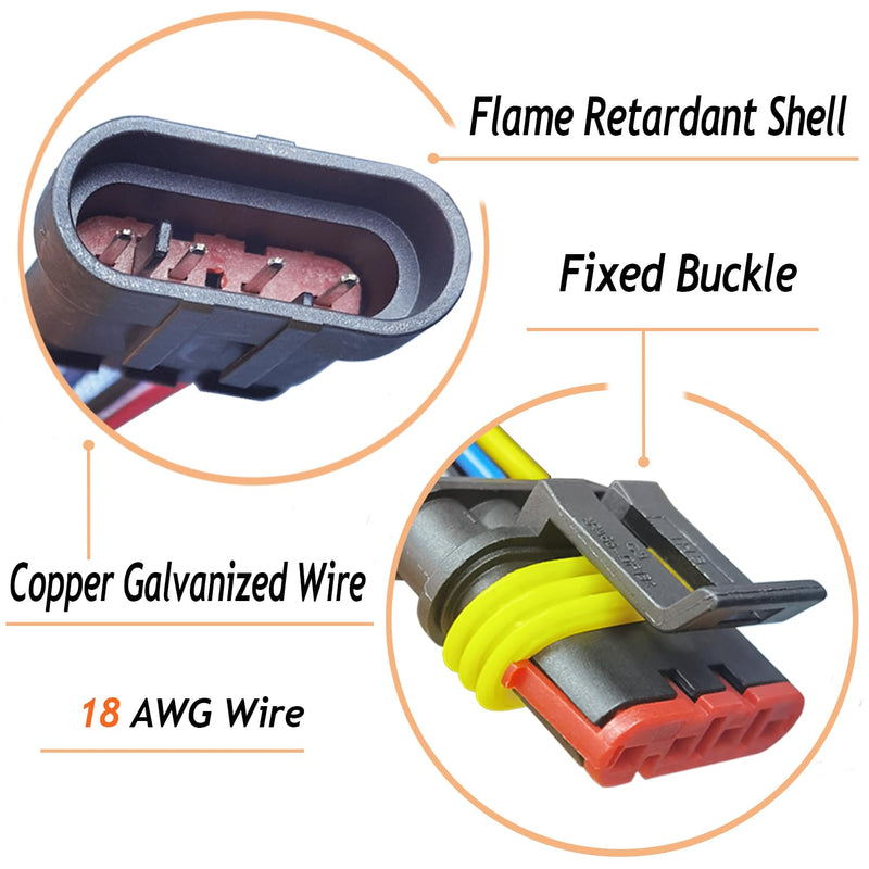 4 pin Waterproof Connector 4 wire18 Gauge Disconnect Wire connectors Male & Female Plugs for Trucks, Boats，Ships (5 Kits) 18AWG-4Pin