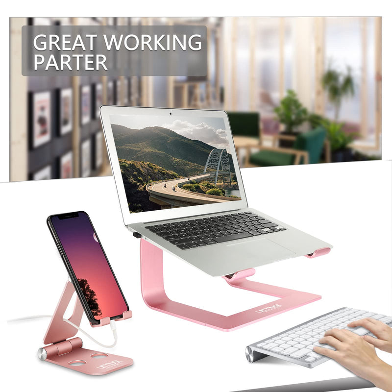 Urmust Laptop Stand for Desk - Aluminum Computer Stand Riser Holder for MacBook Air Pro, Dell, HP, Lenovo, Samsung, Alienware Laptops 11-15.6" (Rose Gold) A-Rose Gold