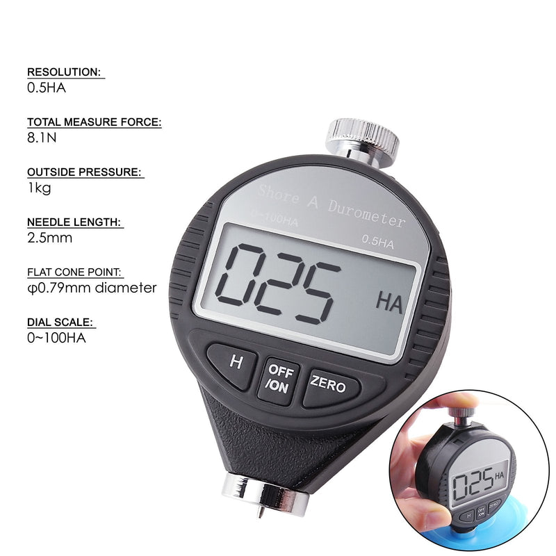GAIN EXPRESS Hand Held Shore-A Hardness Meter Tester Portable Digital LCD Display Durometer 0~100HA Dial Scale Rubber Tire Zero Setting Shore-A Hardness Tester