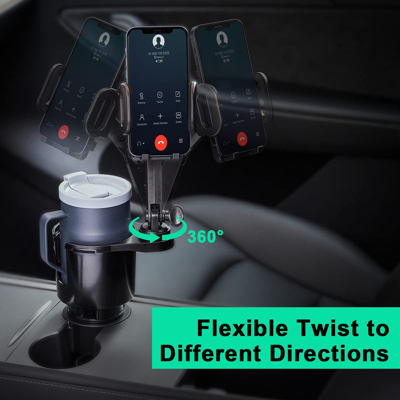 Car Cup Holder Expander Adjustable Base with Phone Mount THIS HILL 360° Rotation Cup Holder Cell Phone Holder for Car Compatible with iPhone All Smartphones 3.78"-1