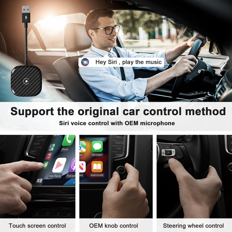 Wireless CarPlay Adapter for Apple iPhone，Wireless Carplay USB Dongle Converter Wired Carplay to Wireless, Support Online Update Plug and Play,Fit for Cars Built-in Wired CarPlay (Carbon) Carbon