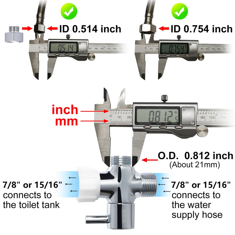 Brass Bidet T Adapter with Shut-Off Valve,3 Way 7/8 or 15/16 and 1/2 or 3/8,7/8" Metal T Valve for Bidet,Toilet Tee Connector Diverter Adaptor,Bidet Attachment for Toilet