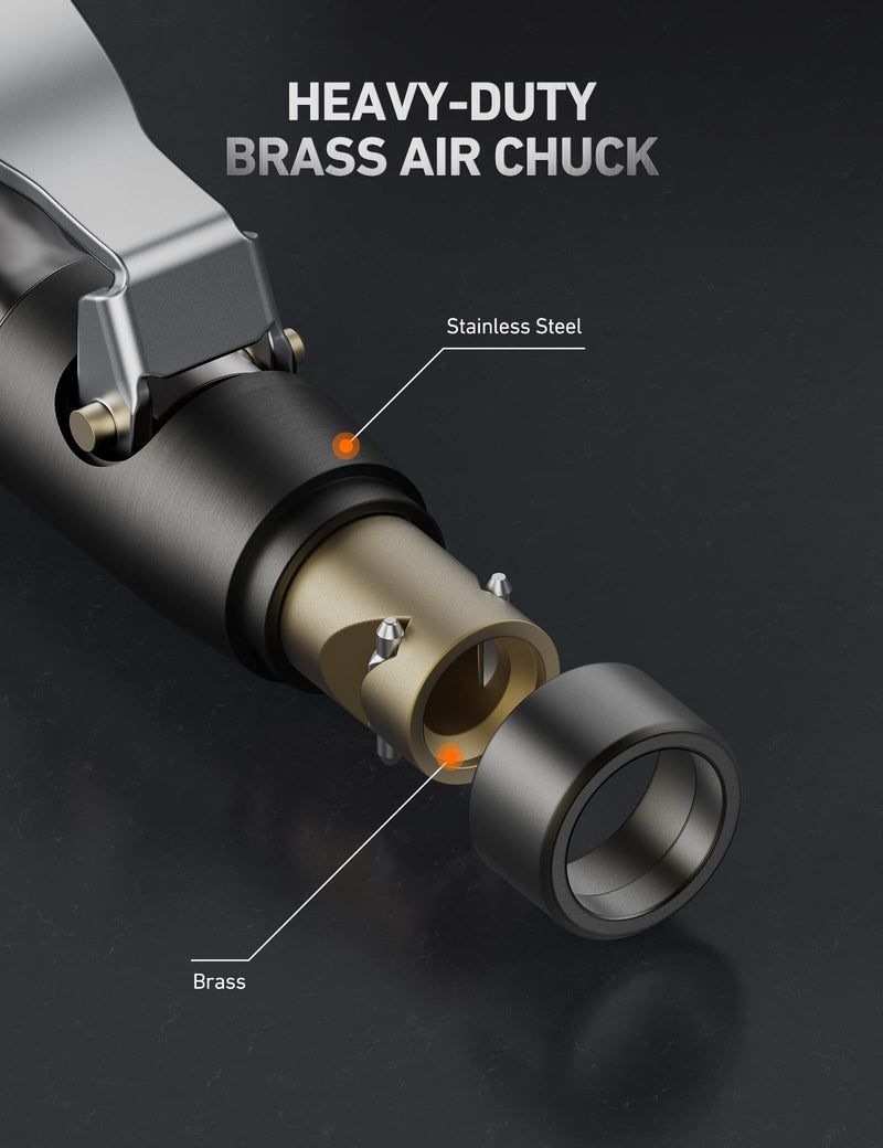 AstroAI Air Chuck, No Air Leakage Double Jaws Lock on Tire Chuck, Open Flow Heavy Duty Brass and Stainless Steel Air Chuck with Clips for Inflator Gauge Compressor Accessories