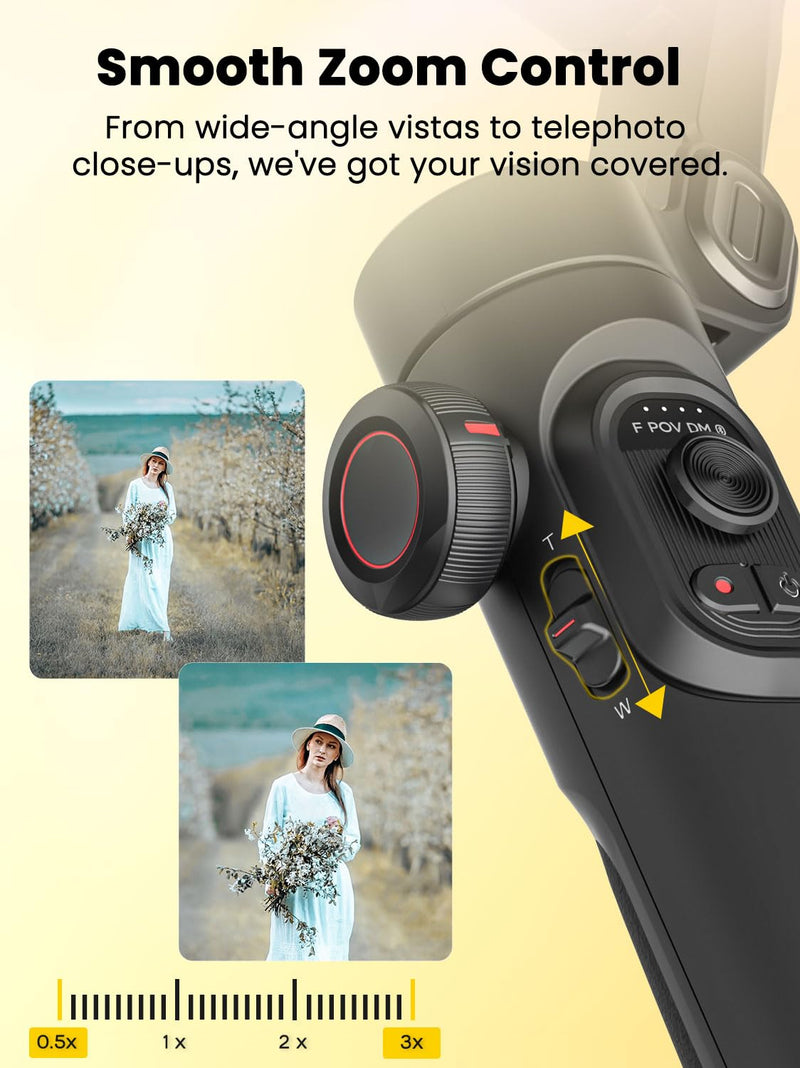 AOCHUAN XE AI Version,Gimbal Stabilizer for Smartphone,NO APP AI Tracking, Gesture Control,360°Inception Gimbal with TikTok YouTube,3-Axis Foldable Handheld Tripod for iPhone& Android,Black Smart XE AI