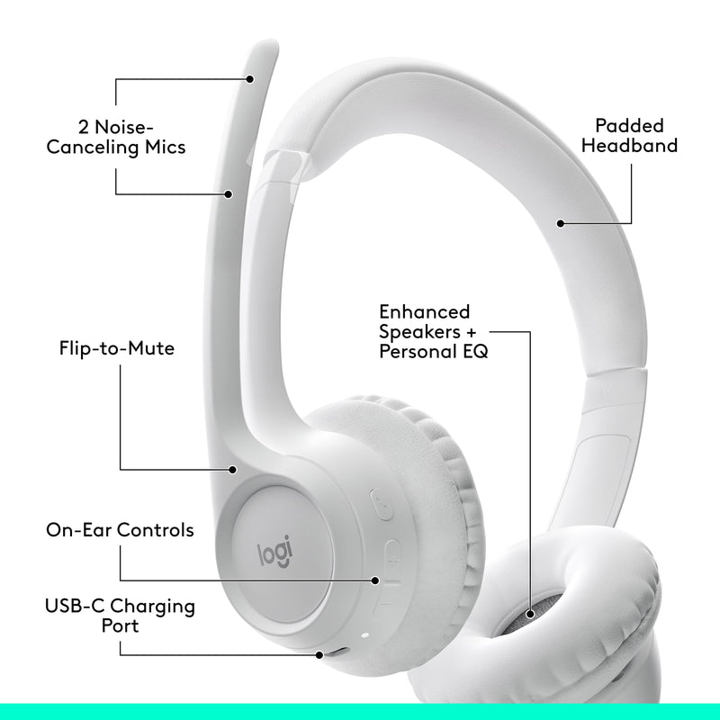 Logitech Zone 300 Wireless Bluetooth Headset with Noise-Canceling Microphone, Compatible with Windows, Mac, Chrome, Linux, iOS, iPadOS, Android – Off-White Off White 1 Pack