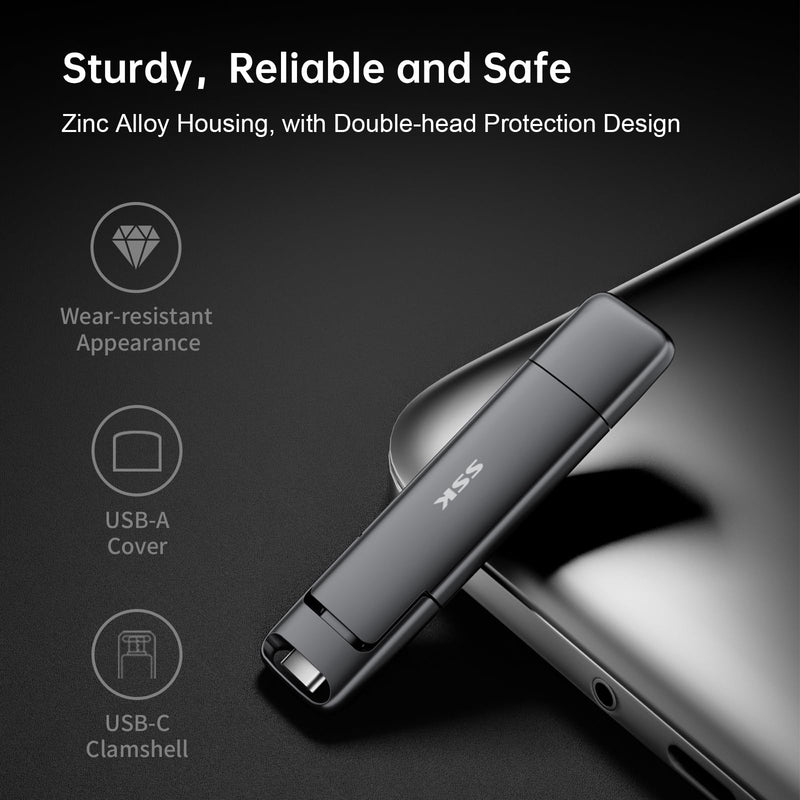 SSK 1TB USB Drive,External SSD Fast 550MB/s 2-in-1 Dual-Drive Type C+ A USB3.2 Gen2 Solid State ThumbDrive SSD-Stick for iPhone 15/16/PS4/Android Phone/Tablet/Windows/Mac 1 TB