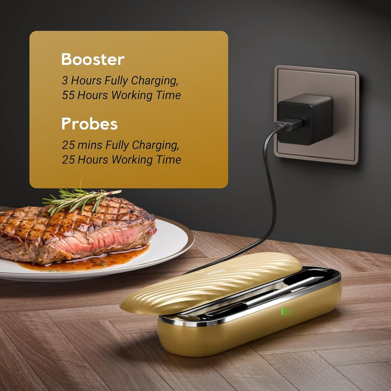 Bluetooth Meat Thermometer - Wireless Meat Thermometer for Grilling and Smoking with IP67 Dual Sensor Probes - Food Thermometer with Smart App Alert for BBQ, Smoker, Oven, Grill and Cooking Yellow