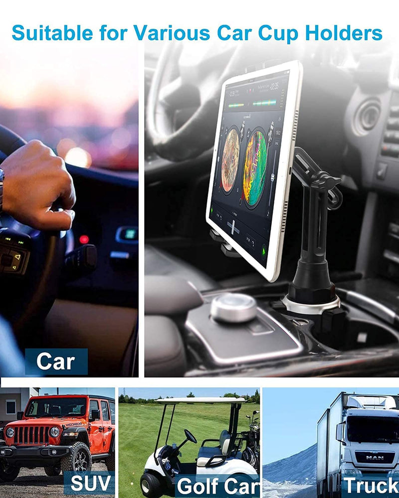 woleyi Universal Cup Holder Tablet Mount for Car Vehicle, Truck, Treadmill, Wheelchair, Golf Cart, Boat and More Cupholder for iPad Pro/Air/Mini, Galaxy Tabs, iPhone, All 4-13" Smartphones and Tablets