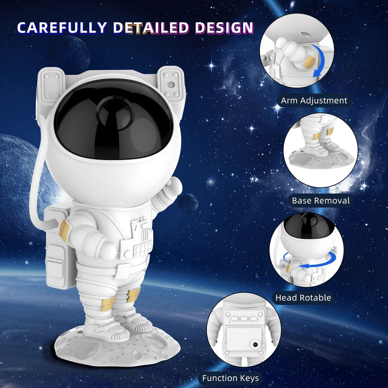 [A Gift Choice] Astronaut Space Buddy Star Projector - Galaxy Projector Night Light with Remote, 360°Adjustable and Timer, Kids Galaxy Starry Nebula Projection Lamp for Bedroom, Game Room White-Astronaut
