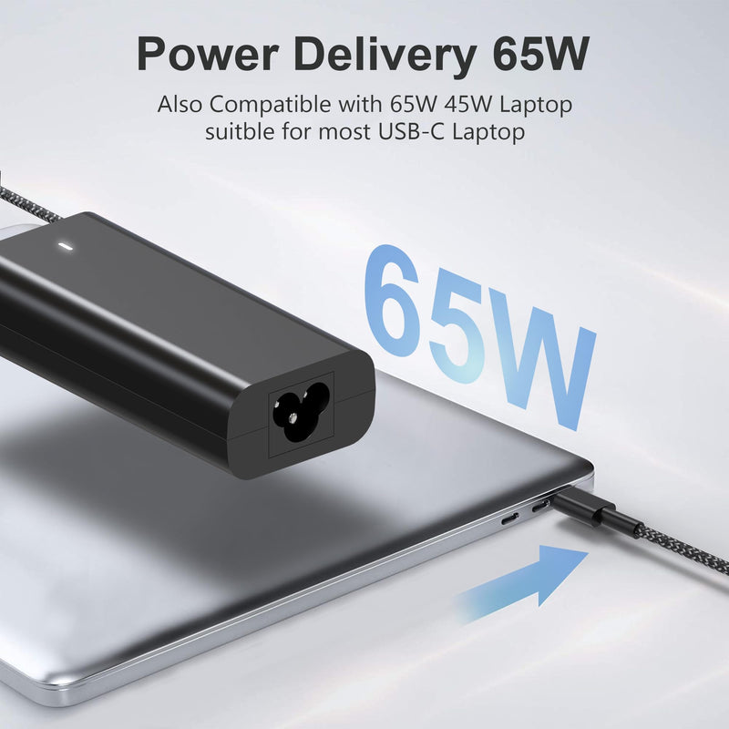 New Slim Charger for Dell 65W USB-C Laptop XPS and Latitude Fast Charging Type C Travel Laptop Power Adapter