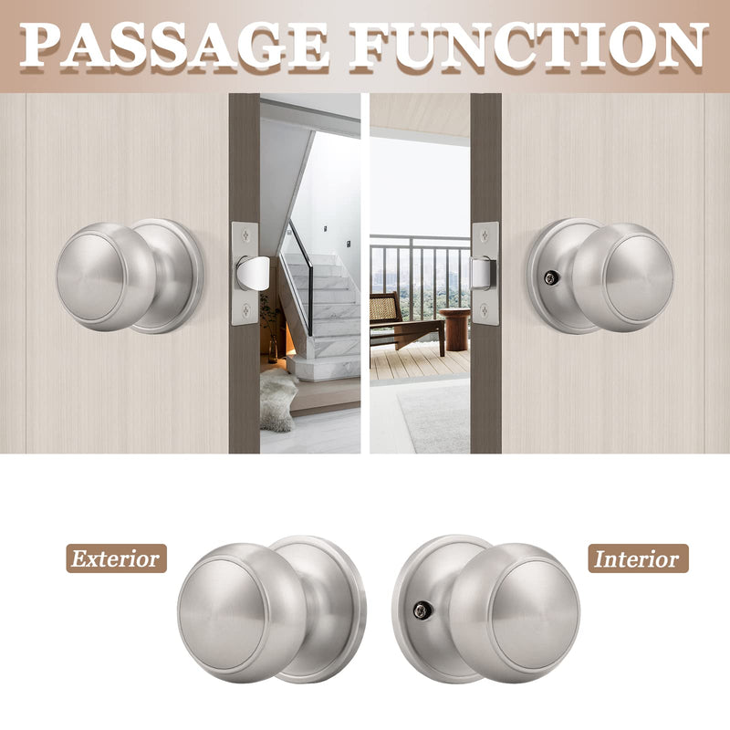 Probrico 2 Pack Interior Door Knobs - Brushed Nickel Passage Handles, Keyless Closet Door Knobs, Silver Stainless Steel Finish Satin Nickel