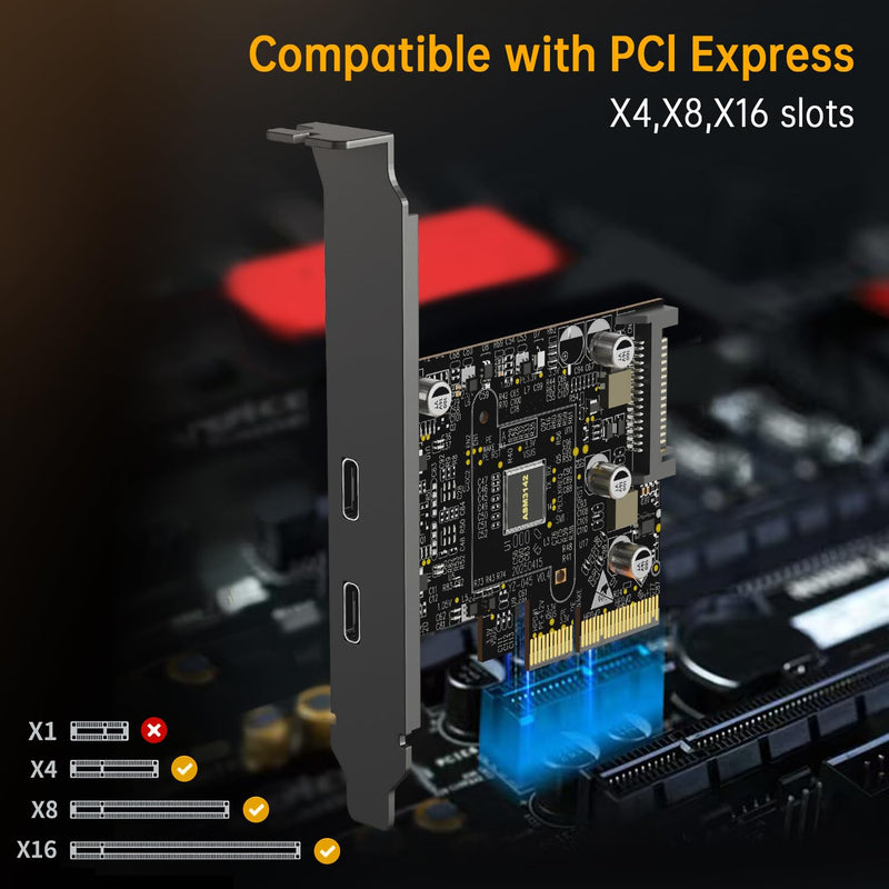 10Gbps PCIE USB C 3.2 Gen 2 Card, 2-Port PCle to USB C Expansion Card, PCI Express 3.0 x4 Adapter for Desktop PC, SSD Enclosures, Workstations, File Backup, Data only 2 UBS C Port Black