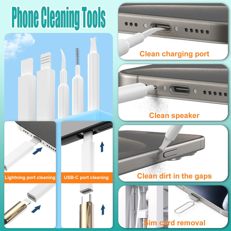 VICHYIE Keyboard Cleaning Kit with Brush, Computer Laptop Cleaner Kit, Phone Cleaning Tool, Multi-Function Cleaner Kit for Earbuds, Cellphones, PC, Screens, Camera Lens, Electronics Devices (White) White